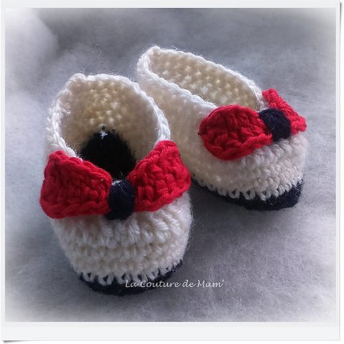 Chaussons bébé tricolore au crochet – fait main – 0/3 mois