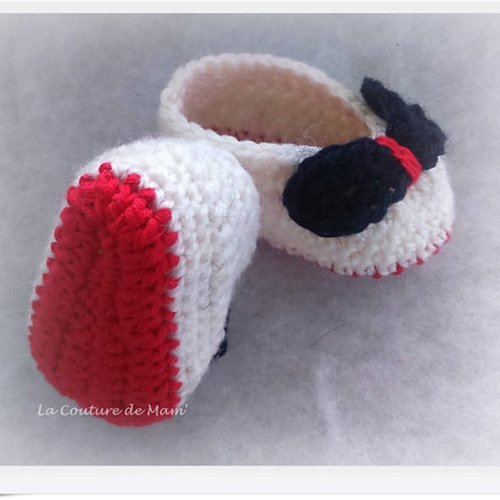 Chaussons bébé tricolore au crochet – fait main – 0/3 mois
