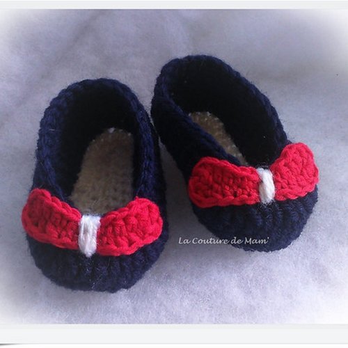 Chaussons bébé tricolore au crochet – fait main – 0/3 mois