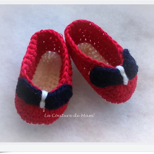 Chaussons bébé tricolore au crochet – fait main – 0/3 mois
