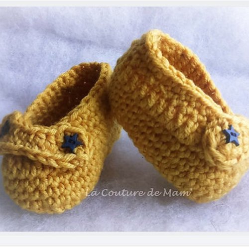 Chaussons ballerine bébé au crochet - moutarde – fait main – 0/3 mois