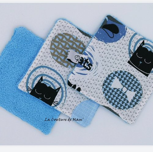 Lingettes motif chat-chien - lot de 3 - 12cmx12cm