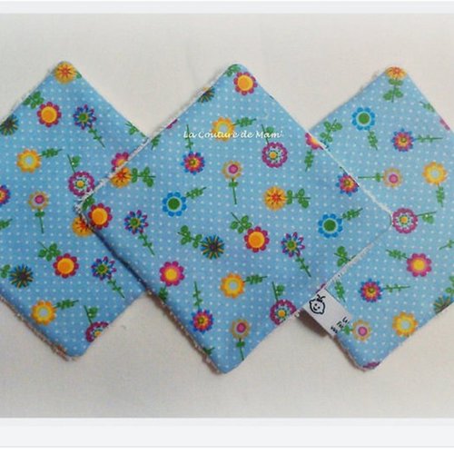 Lingettes motif petite fleur - lot de 3 - 12cmx12cm