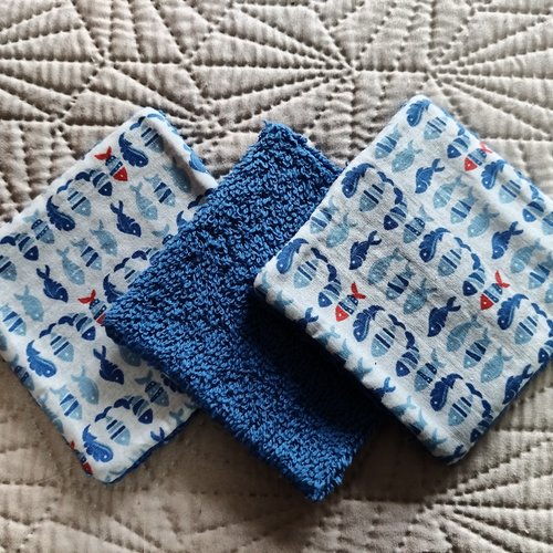 Lingettes lavables - petits poissons - lot de 3