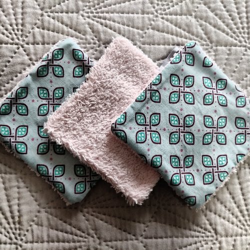Lingettes lavables - geometrie  bleue - lot de 3