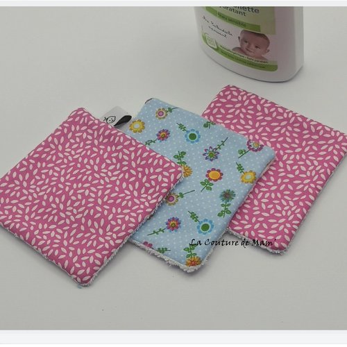 Lingettes motif fleurs et grains de riz - lot de 3 - 12cmx12cm