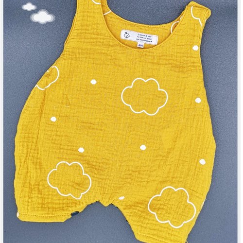 Barboteuse double gaze naissance / 1 mois moutarde