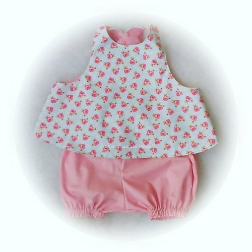 Ensemble tablier croisé et bloomer rose 12/18 mois