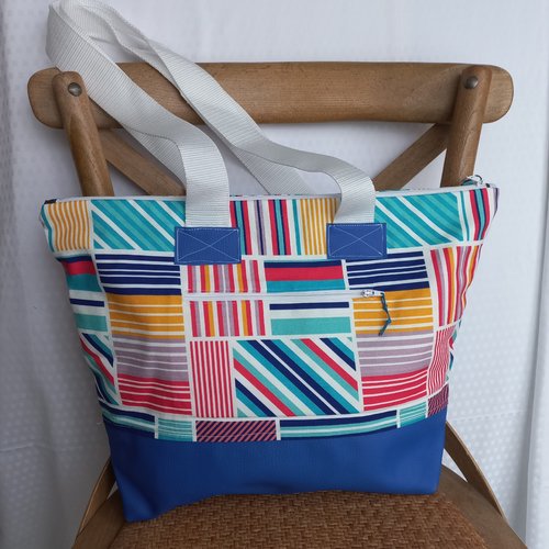 Sac de plage,sangle blanche pour port a l'épaule