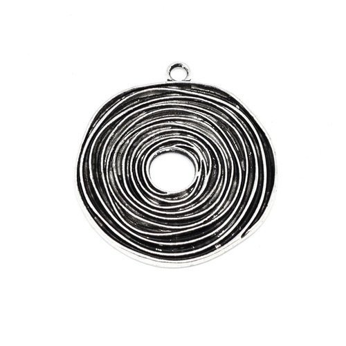 Pendentif en métal argenté rond en forme de spirale 5cm