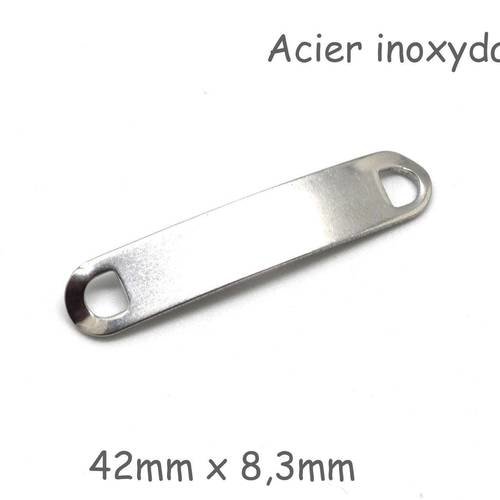 Perle connecteur bracelet à graver argenté en métal acier inoxydable 42mm x 8mm