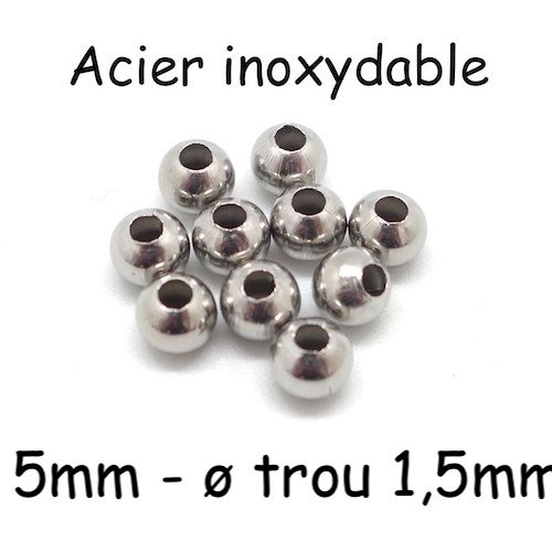 50 perles ronde 5mm en acier inoxydable