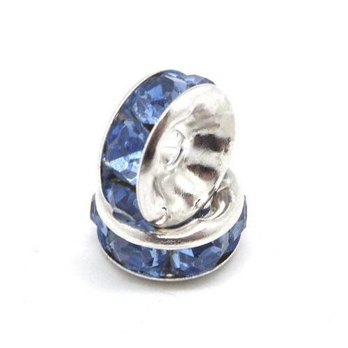 10 perles intercalaire rondelle argenté à strass de couleur bleu lapis 8mm