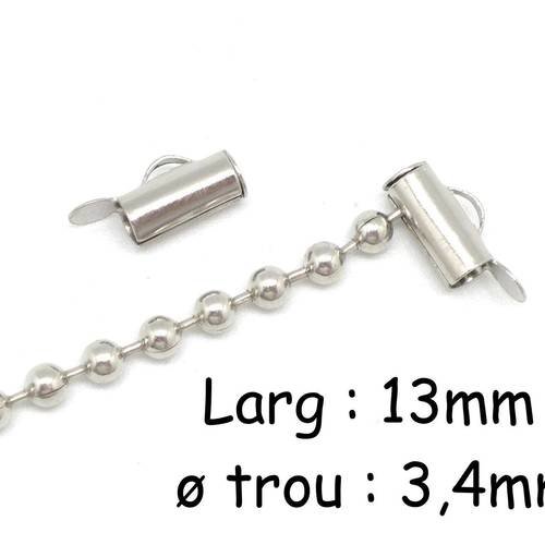 6 embout tube pour chaîne bille, tissage perle en métal argenté - 13mm