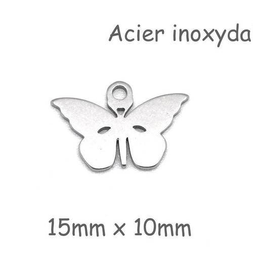 4 breloques papillon en métal argenté en acier inoxydable
