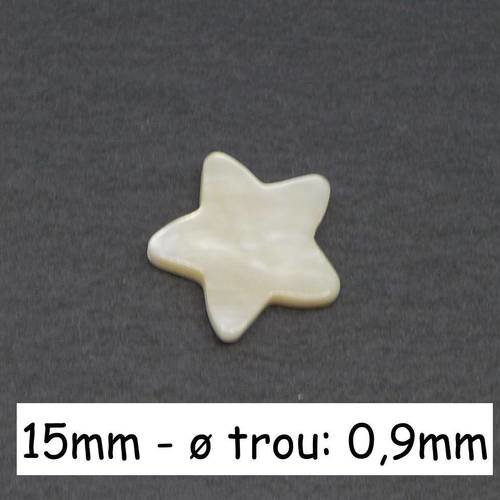 4 perles étoile en nacre 15mm de couleur blanc cassé ivoire nacré