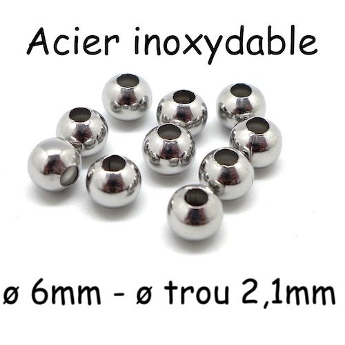 20 perles ronde 6mm en acier inoxydable