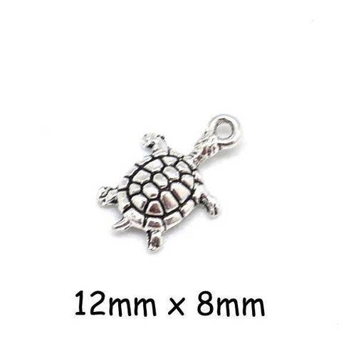 20 mini breloques tortue en métal argenté 12mm