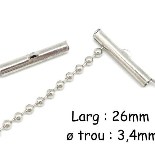 6 embout tube pour chaîne bille, tissage perle en métal argenté - 26mm
