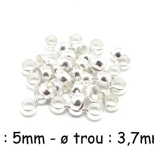 40 perles à écraser métal argenté brillant blanc 5mm