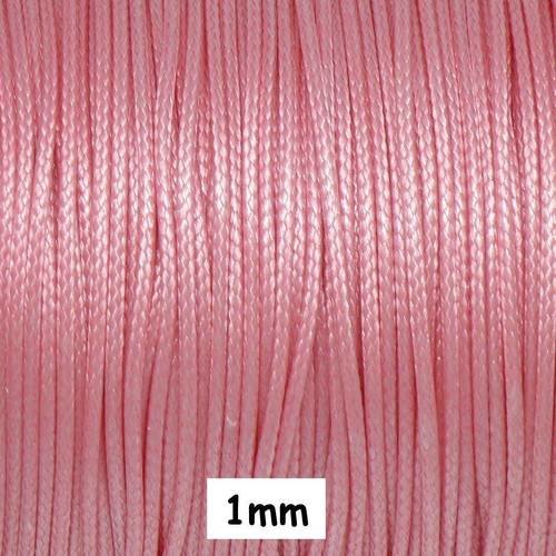 5m de cordon polyester enduit 1mm souple rose dragée style coton ciré brillant