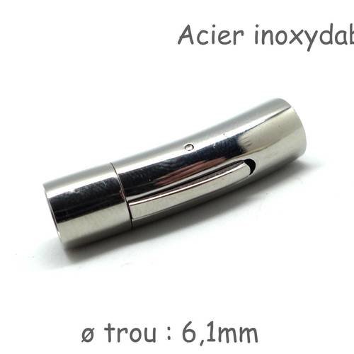 Fermoir clip argenté en acier inoxydable pour cuir rond 6mm