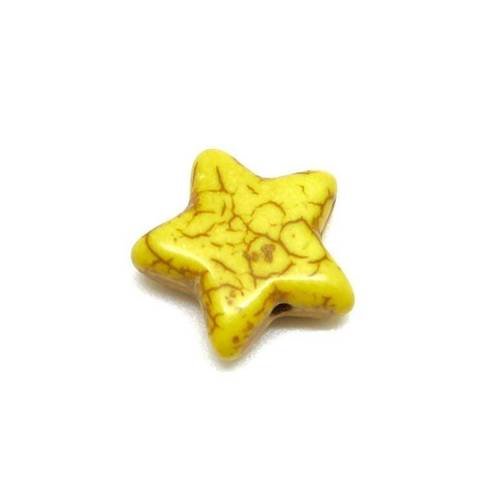 5 perles étoile en pierre synthétique jaune imitation turquoise "howlite" 15mm
