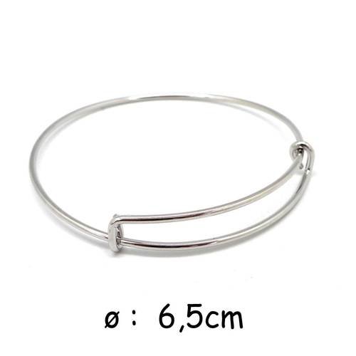 1 bracelet jonc réglable en métal argenté à agrémenter bangle 65mm