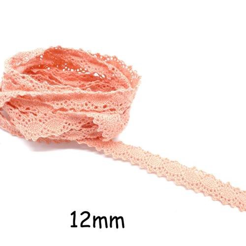 2m ruban galon dentelle fantaisie 12mm en coton rose saumon