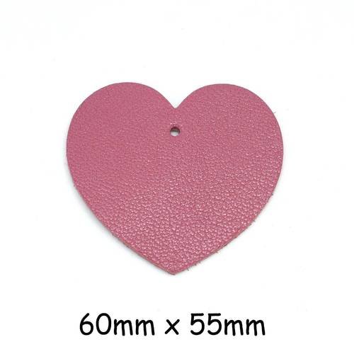 2 grand pendentif coeur en cuir rose souple 6cm