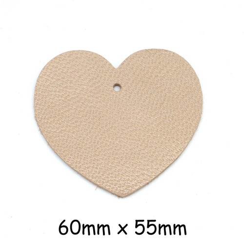 2 grand pendentif coeur en cuir beige sable souple 6cm
