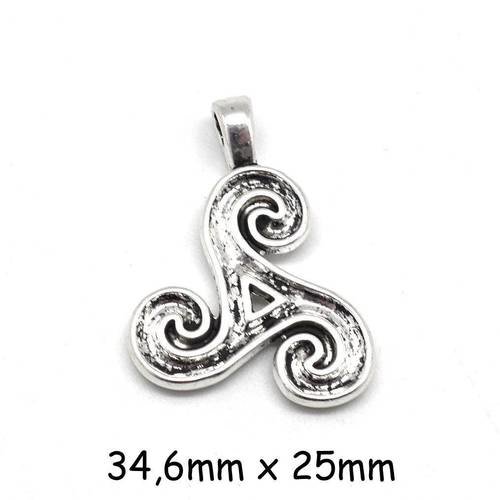 1 pendentif triskell argenté motif celtique en métal argenté 35mm x 25mm