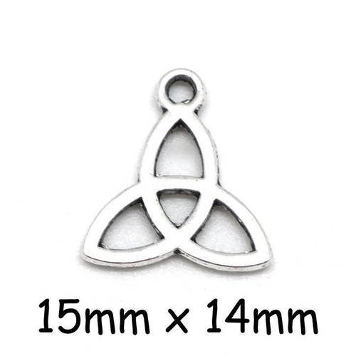 10 breloques noeud de trinité, triquestra symbole celtique en métal argenté