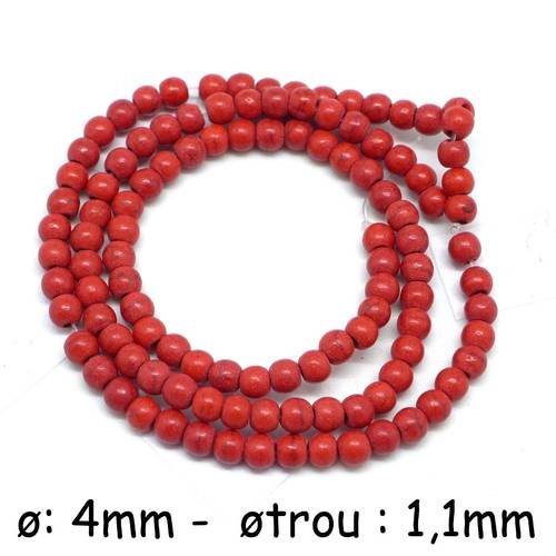 100 perles ronde 4mm en pierre reconstitué "howlite" rouge