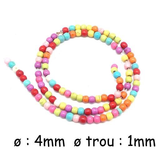 100 perles ronde 4mm en pierre reconstitué "howlite" multicolore, coloris assorties