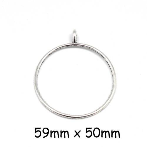 2 grands pendentifs anneau créole en métal argenté 59mm