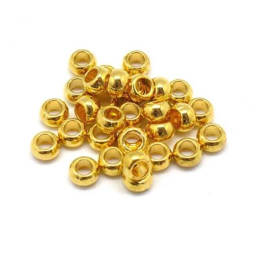 50 perles ronde fine à gros trou en métal doré lisse 5mm