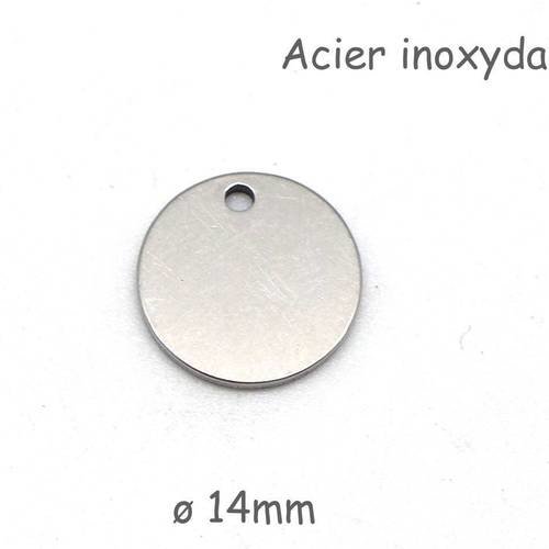 6 breloques en acier inoxydable médaille 14mm argenté peut être gravé