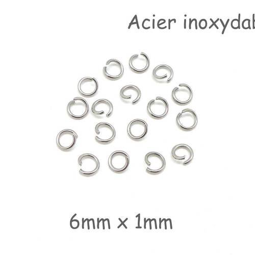 100 anneaux de jonction épais en acier inoxydable argenté 6mm x 1mm