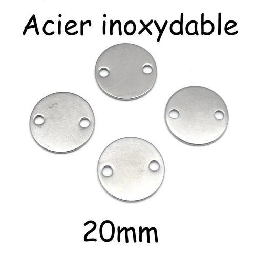 4 perles connecteur disque en acier inoxydable 20mm