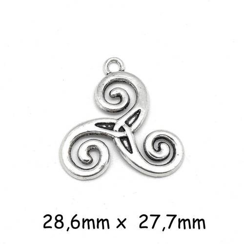 4 pendentifs triskel style celtique en métal argenté ajouré 29mm