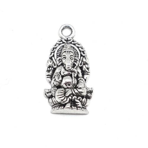 5 breloques dieu ganesh avec sa tête d'éléphant et ses 4 bras en métal argenté travaillé