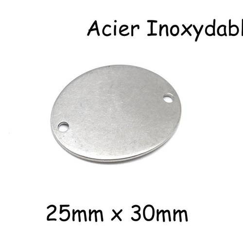 2 perles connecteur plaque ovale en acier inoxydable argenté peut être gravé
