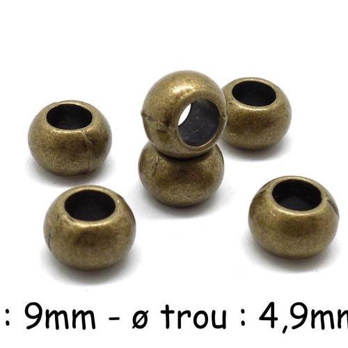 10 perles ronde bronze 9mm en métal à gros trou