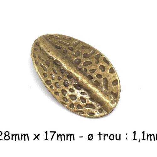 4 perles ovale ondulé en métal de couleur bronze martelé