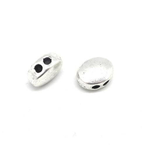 5 perles 2 trous en métal argenté pour cordon de 2mm