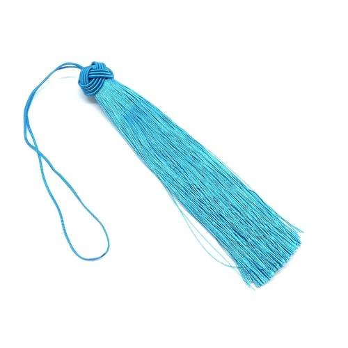 1 grand pompon bleu ciel doux et brillant avec noeud chapeau 15cm