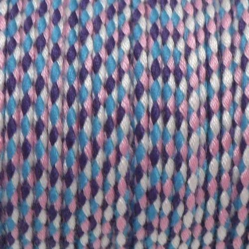 6m cordon polyester tressé 1,5mm violet, bleu, rose et blanc - cordelette tressé