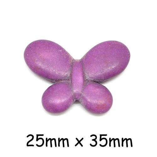 2 perles papillon violet en pierre synthétique imitation "howlite" 25mm x 35mm