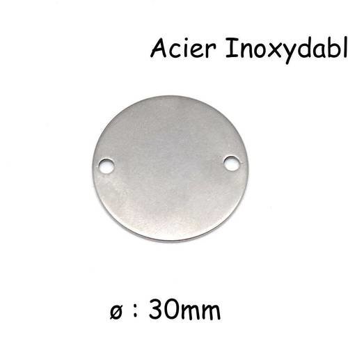 2 perles connecteur disque en acier inoxydable argenté 30mm peut être gravé